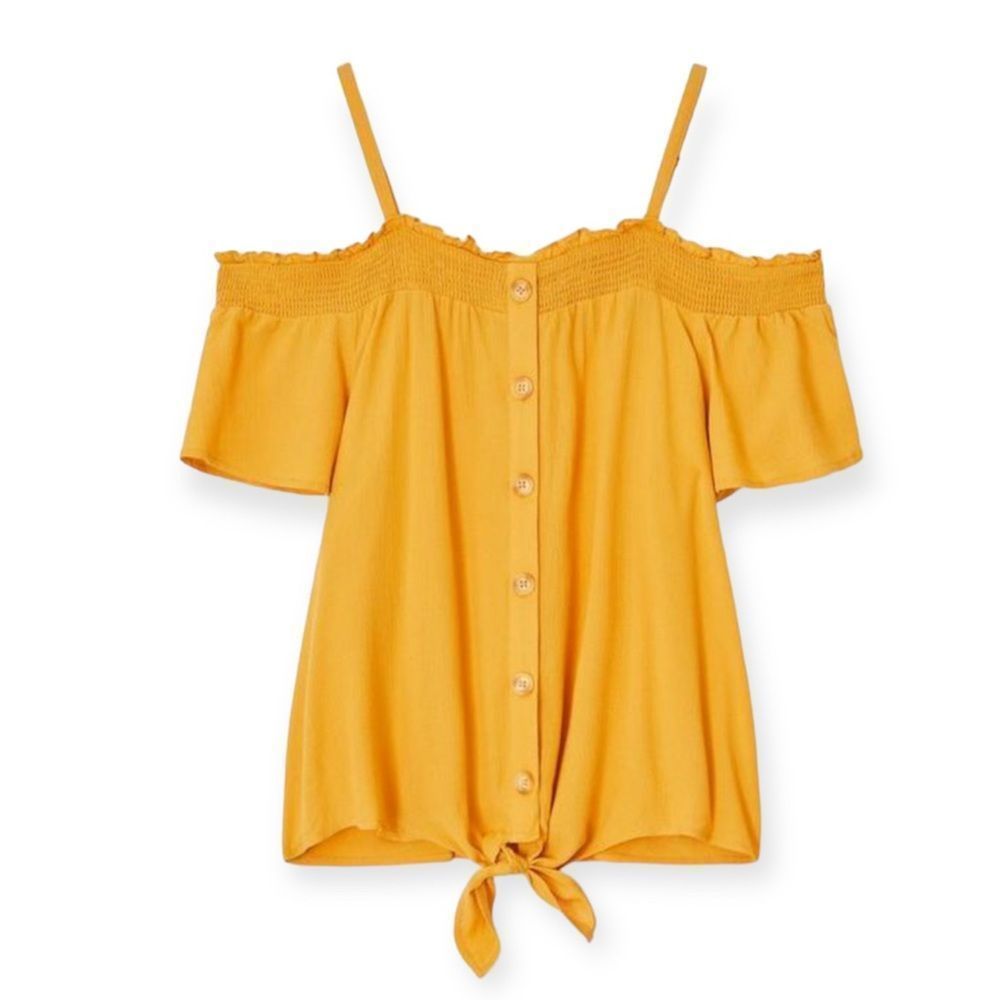 Womens TORRID Top|Size 2|Color-Golden Glow|Off Shoulder|Tie Front Shirt